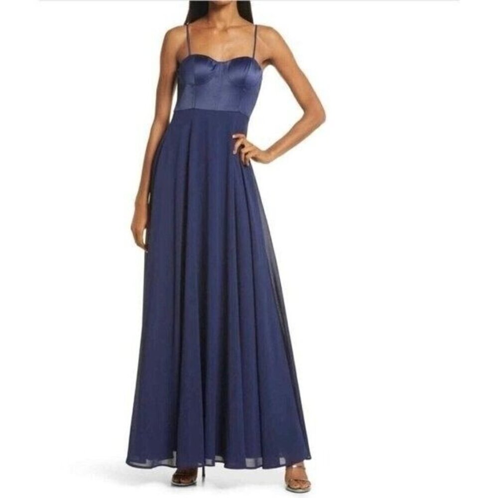 New with Tags Lulus Best Part Of Me Satin Bustier Maxi Dress SZ S IN NAVY